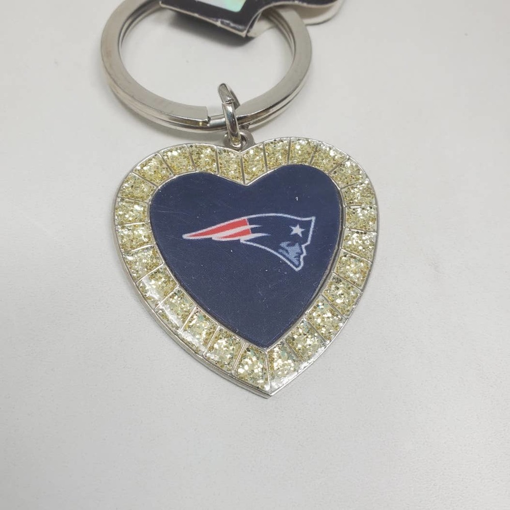 Rico Industries NFL Metal Rhinestone Heart Keychain - New England Patriots